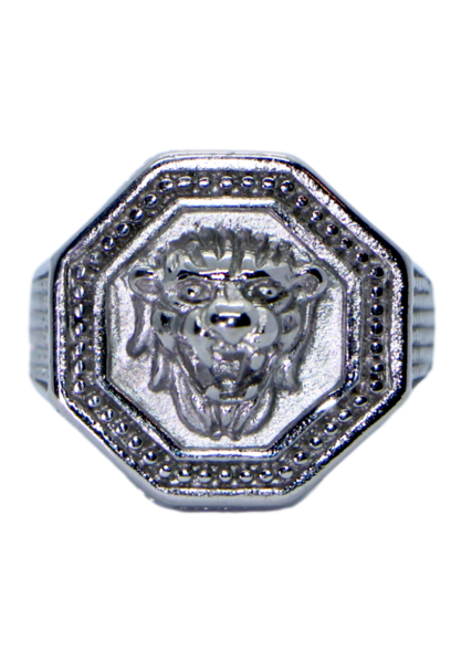 Bague tête de Lion octogonal argent