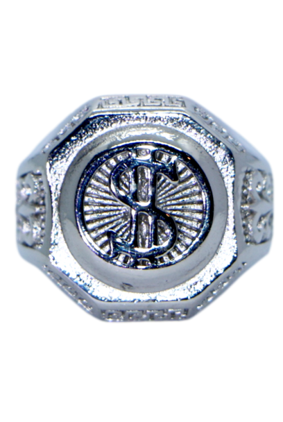 Bague Chevalière en Acier Inoxydable Dollar argentée