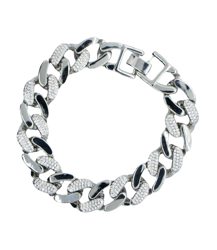 Bracelet gourmette pour homme orné de strass argenté